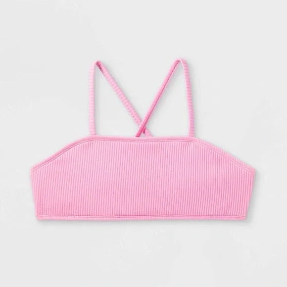 Girls Bandeau Ribbed Top & High Rise Hipster Ribbed Bottom Bikini Swim Set L - Picture 3 of 10